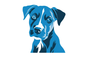 Abstract illustration of a blue dog with expressive eyes, perfect for pet-themed designs and graphics. png