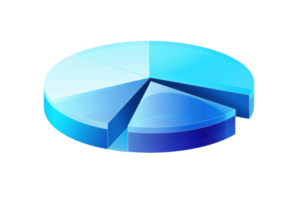 3D blue pie chart showing data distribution, ideal for business, finance, and statistical presentations. High-quality digital illustration. png