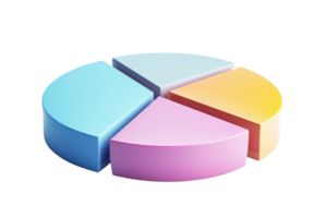 3D rendered colorful pie chart with various segmented sections on a transparent background. representing data analysis and business statistics. png