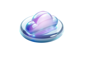 3D illustration of a colorful, futuristic cloud icon on a glossy base, representing cloud computing and digital technology. png