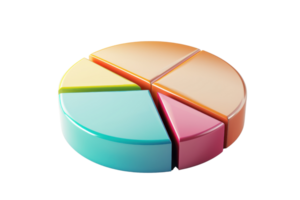 3D colorful pie chart with five segments representing data distribution, isolated on a transparent background. ideal for business presentations. png