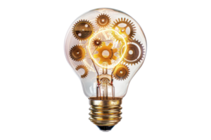 Innovative light bulb with intricate gear mechanisms inside, symbolizing creativity, innovation, and technology. Perfect for concept illustrations. png