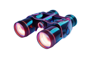 Modern neon-lit binoculars on transparent background. futuristic design emphasizing technology and innovation in optical equipment. png