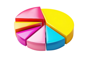 Colorful pie chart divided into multiple segments representing statistical data and business analysis for presentations and reports. png