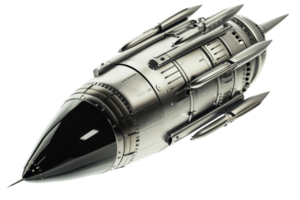 Futuristic space rocket ship with sleek metallic design, isolated on transparent background. ideal for sci-fi themes and space exploration concepts. png