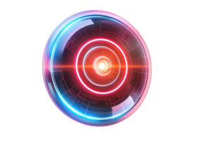 Futuristic glowing circular interface with vibrant colors and intricate patterns, perfect for digital, technology, or sci-fi themed projects. png