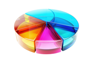 Colorful 3D pie chart with vibrant segments representing data visualization, suitable for presentations, reports, and analytics. png