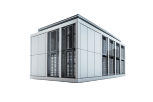 Modern data center server enclosure with glass windows and sleek design, isolated on transparent background. for technology and infrastructure concepts. png