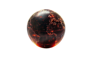Glowing globe with abstract network connections, highlighting global communication and technology, isolated on a transparent background. png