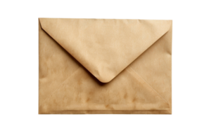 Closeup of a brown paper envelope with shadow, isolated on a transparent background. Perfect for office or postal materials concept. png