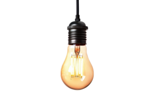 A close-up photo of a glowing Edison light bulb with visible filament. Perfect for concepts of ideas, innovation, and classic lighting. png
