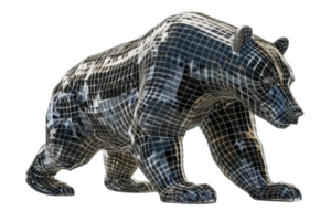 A 3D wireframe model of a bear, showcasing intricate details and artistic design, perfect for digital and graphic design projects. png