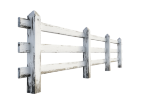 A close-up shot of a weathered white wooden fence with peeling paint and rustic texture, isolated on a transparent background. png