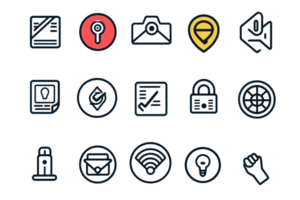 A set of diverse icons including key, lock, location, email, and more, ideal for web design and application development. png