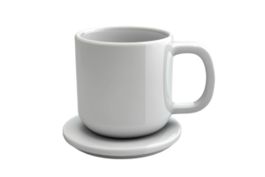 A simple, elegant white coffee cup placed on a matching saucer, perfect for morning beverages or minimalist decor. png