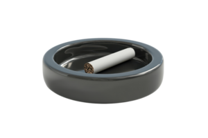 A single cigarette resting in a sleek, modern ashtray on a transparent background. conveying smoking and lifestyle themes. png