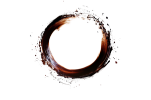 Abstract artistic coffee splash forming a circular ring, isolated on transparent background, perfect for design and creative projects. png