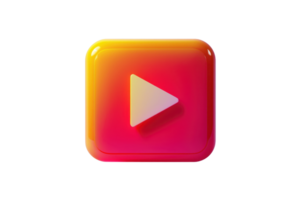 Bright glossy 3D play button icon with a gradient background, perfect for multimedia, , and technology design projects. png