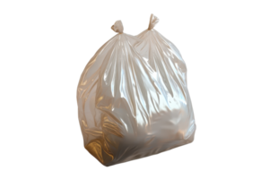Clear plastic garbage bag filled with waste, isolated on a transparent background. ideal for themes of cleanliness, waste management, and sanitation. png