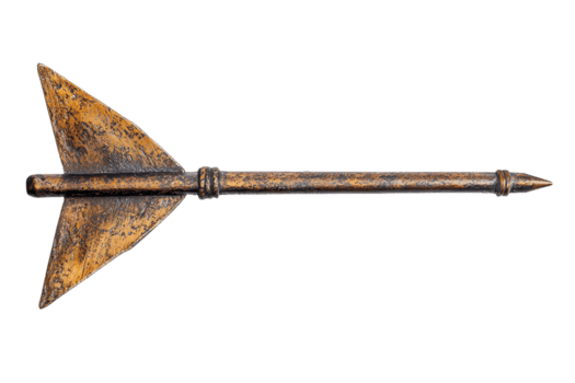 Nahansicht Bild von ein rustikal, uralt Pfeilspitze isoliert auf ein transparent Hintergrund. perfekt zum historisch oder archäologisch Themen. png