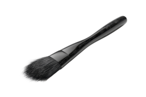 Close-up of a sleek makeup brush with a black handle and soft bristles, perfect for applying powder flawlessly in beauty routines. png