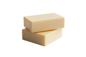 Close-up of two smooth beige soap bars stacked against each other, isolated on a transparent background. perfect for beauty and hygiene themes. png