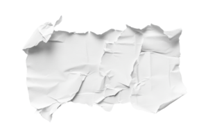 Crumpled sheet of white paper isolated on transparent background. Detailed texture and realism for design and conceptual art projects. png