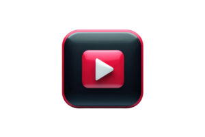 High-quality 3D rendering of a sleek play button icon on a dark background, suitable for , media content, or digital platform representation. png