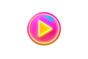 Vibrant neon play button icon with glowing colors, perfect for multimedia projects or modern web design. png