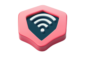 3D illustration of a Wi-Fi shield icon, representing wireless internet connection and network security. png