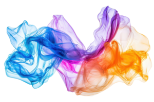 Abstract colorful smoke swirls in vibrant blue, purple, and orange hues on a transparent background. creating a mesmerizing visual effect. png
