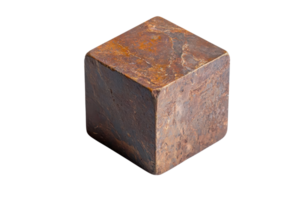 A high-resolution image of a rusty metallic cube, showcasing texture and color variations, perfect for industrial and design concepts. png