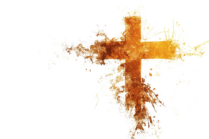 A fiery cross depicted with dynamic, explosive energy and abstract artistic elements against a transparent background. png