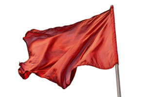 uma vibrante vermelho bandeira acenando dentro a vento, simbolizando paixão, aviso, ou celebração, isolado em uma transparente fundo. png