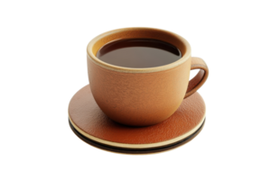 A warm cup of coffee served in a ceramic mug on a matching saucer, perfect for morning or afternoon relaxation and refreshment. png