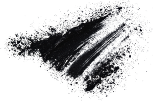 Abstract black paint texture on transparent background. Artistic brush stroke with splatters, perfect for backgrounds and design projects. png