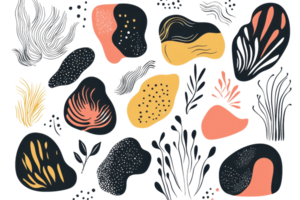 Abstract botanical shapes with vibrant colors and textures, ideal for modern design projects. png
