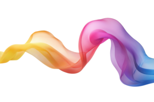 Abstract colorful ribbon swoosh wave on transparent background. representing creativity, energy, and fluidity in modern design. png
