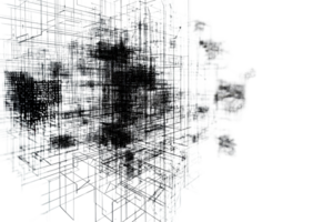 Abstract digital artwork showcasing a complex black and white fractal pattern with intricate geometric designs and shapes. png