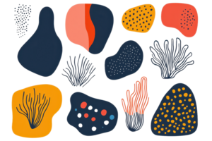 Abstract geometric shapes in blue, yellow, and red colors forming a modern and artistic design on transparent background. png