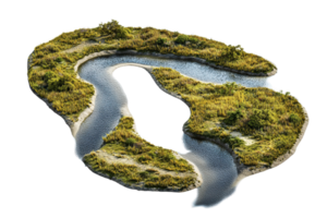 Aerial view of a winding river surrounded by lush greenery. Serene natural landscape perfect for nature and travel concepts. png