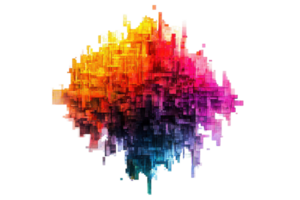 Abstract vibrant colorful geometric digital art with overlapping shapes creating a dynamic energy and burst of colors. png