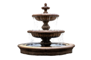 Beautiful three-tiered stone fountain with cascading water, perfect for garden decoration or outdoor spaces. png