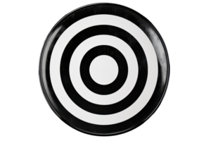 Black and white concentric circles, resembling a target or bullseye, isolated on a transparent background. Perfect for design and illustration projects. png