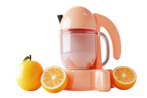 Bright orange juicer and fresh oranges on a transparent background. perfect for kitchen and culinary themes. High resolution and vibrant colors. png