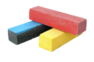 Close-up image of colorful chalk pieces in red, yellow, and blue, ideal for educational or creative projects, isolated on a transparent background. png