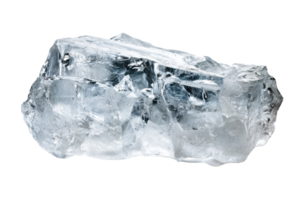 Close-up of a clear ice cube with intricate details and textures, isolated on a transparent background. png