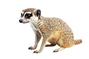 Close-up of a meerkat standing on all fours, isolated on a transparent background. showcasing its natural coat and curious expression. png
