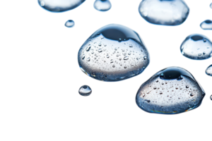 Close-up of scattered water droplets isolated on a transparent background. showing clarity, reflections, and surface tension. Perfect for nature and science themes. png