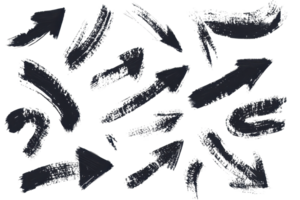 Hand-drawn chalk arrows on a blackboard background, displaying various directions and styles. Perfect for educational and creative uses. png